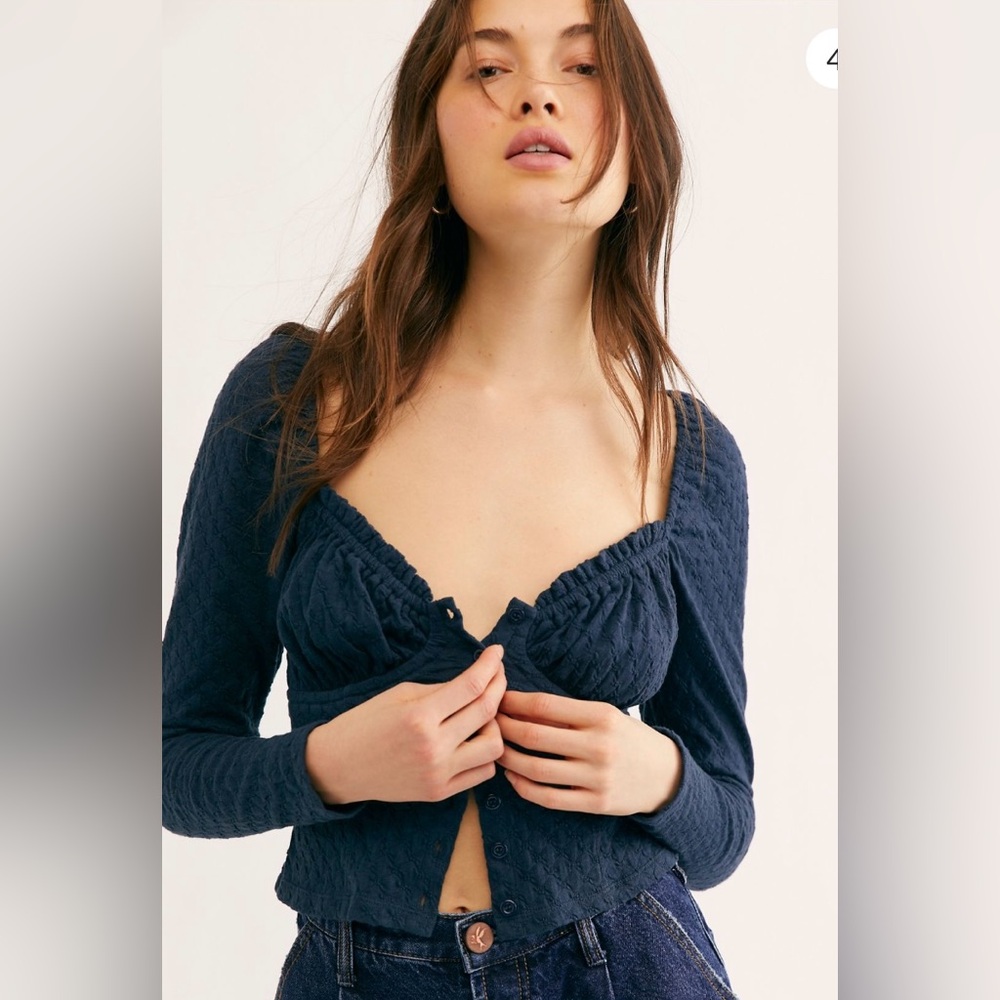 Free People Ladybug Long Sleeve top in black, size small